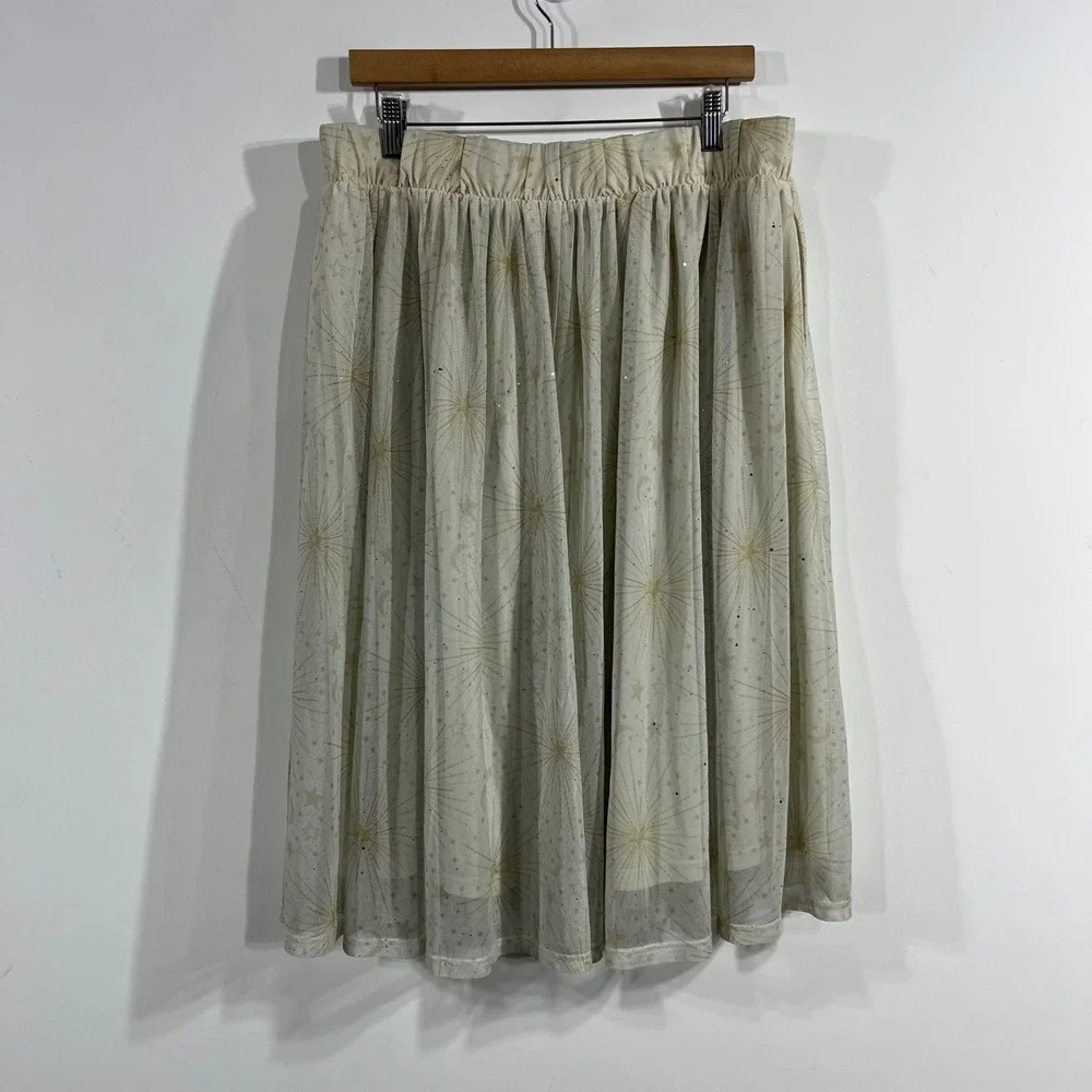 Torrid Whimsigoth Celestial Gold Star Moon Mesh Midi Skirt Cream Womens 1X Boho